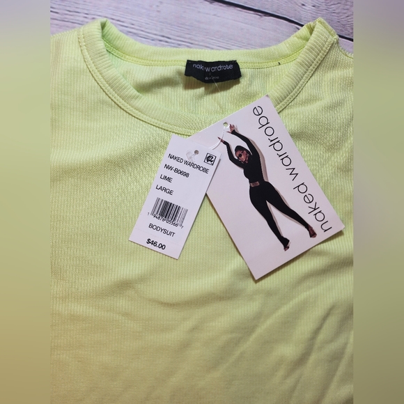 naked wardrobe Ribbed Thong Bodysuit - Lime Green (L) - Picture 2 of 2